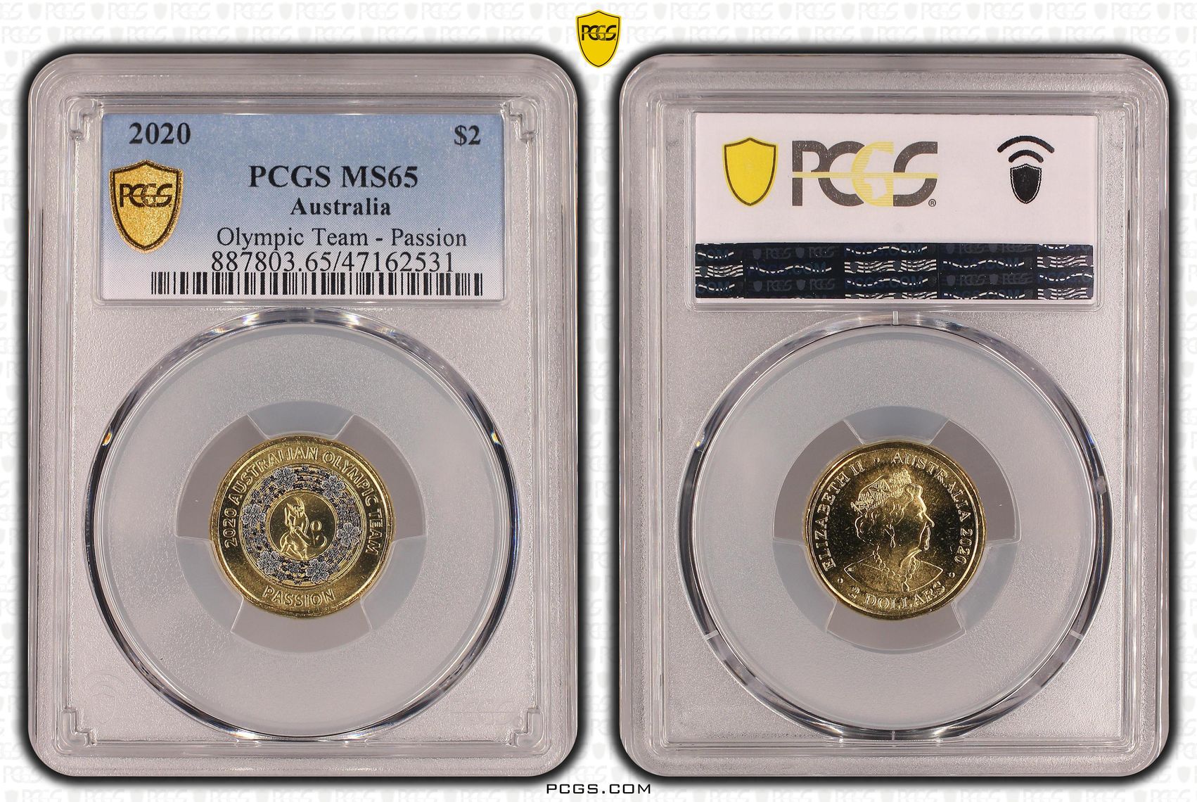 Elizabeth II, Olympic Team - Passion, Two Dollar, 2020, PCGS MS65