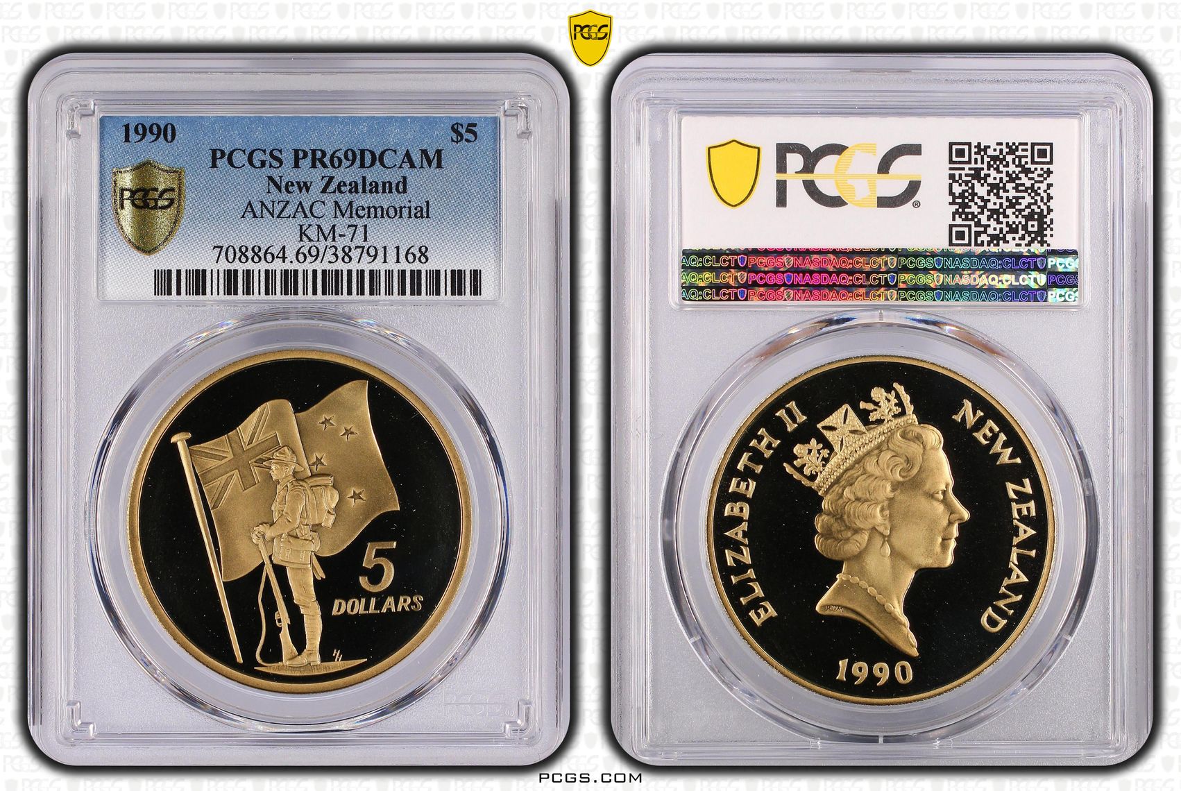 New Zealand, Elizabeth II, ANZAC Memorial KM-71, Five Dollar, 1990, PCGS - PR69DCAM