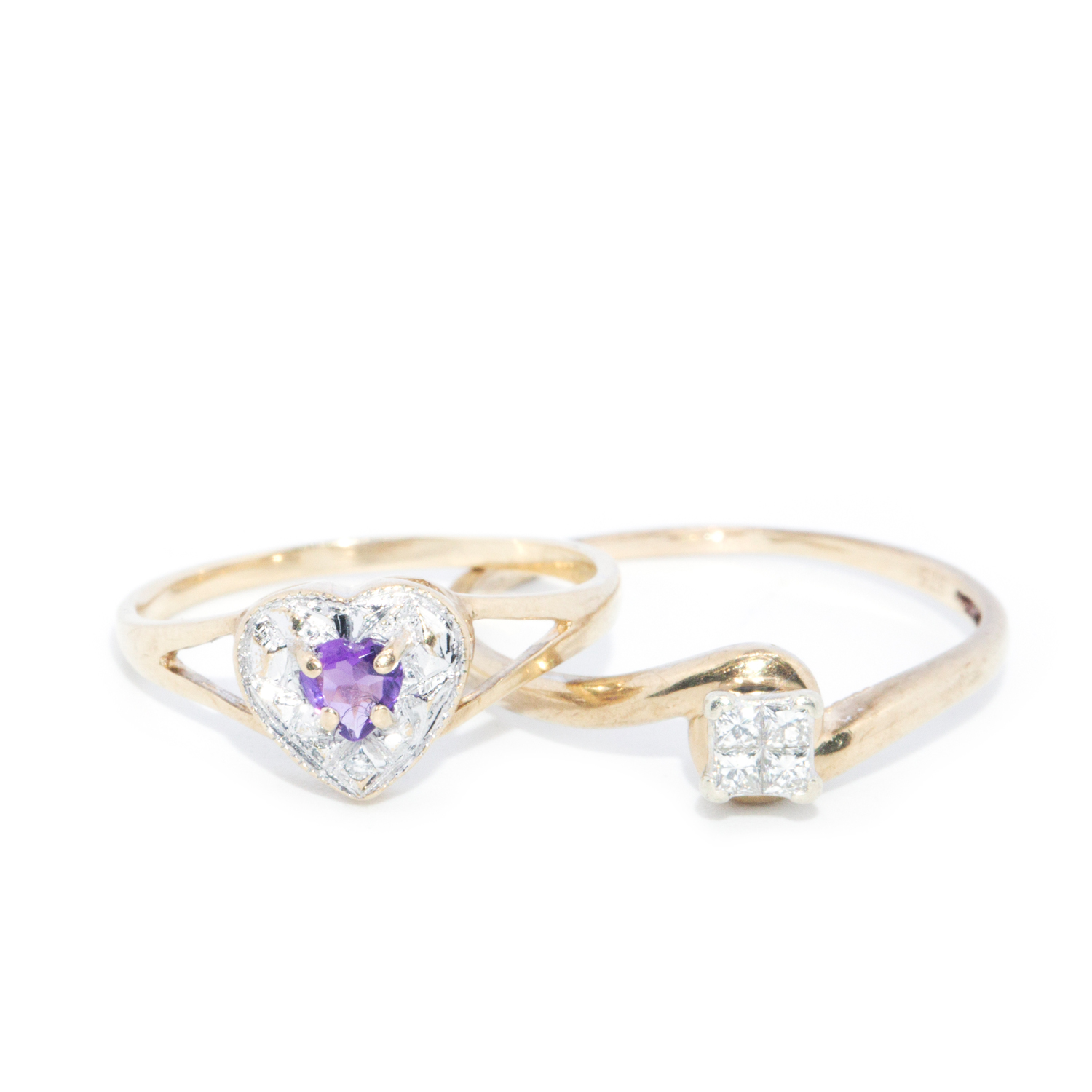 Two Amethyst & Diamond 9ct Gold Rings