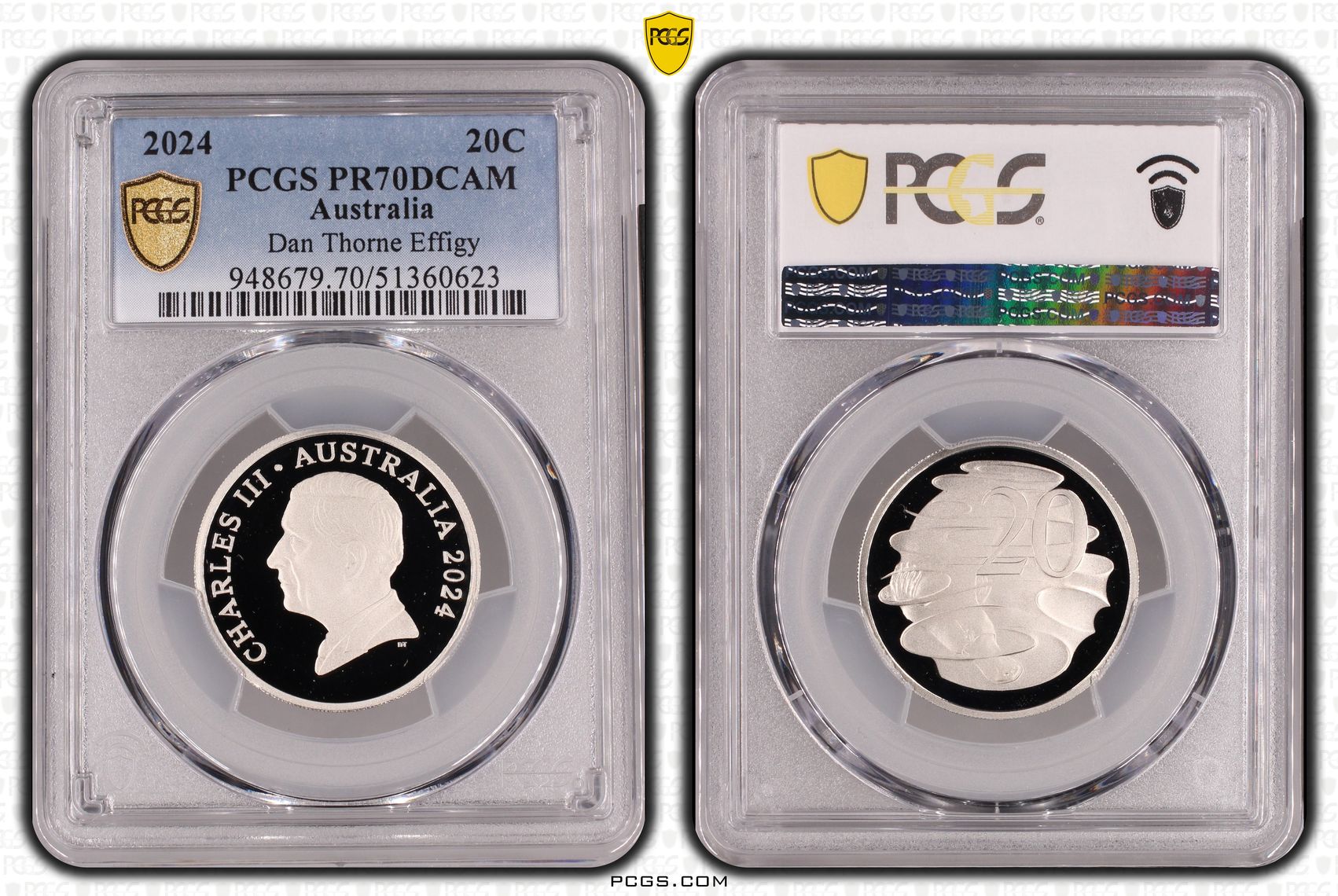 Dan Thorne Effigy, Twenty Cent, 2024, PCGS PR70DCAM