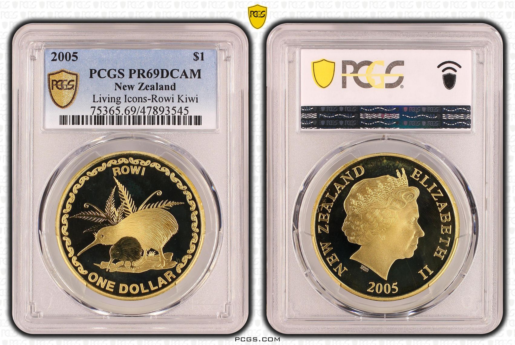 New Zealand, Living Icons-Rowi Kiwi, One Dollar, 2005, PCGS PR69DCAM