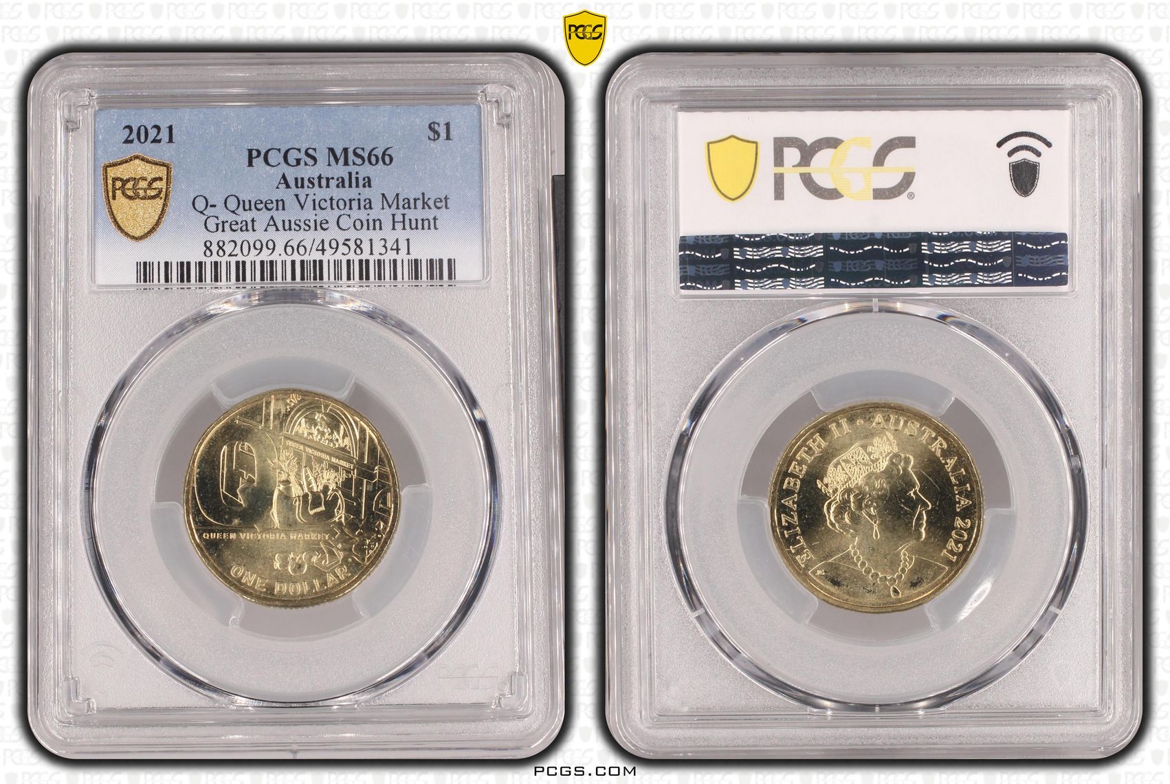 470 · Elizabeth II, Q- Queen Victoria Market Great Aussie Coin Hunt , One Dollar, 2021, PCGS MS66