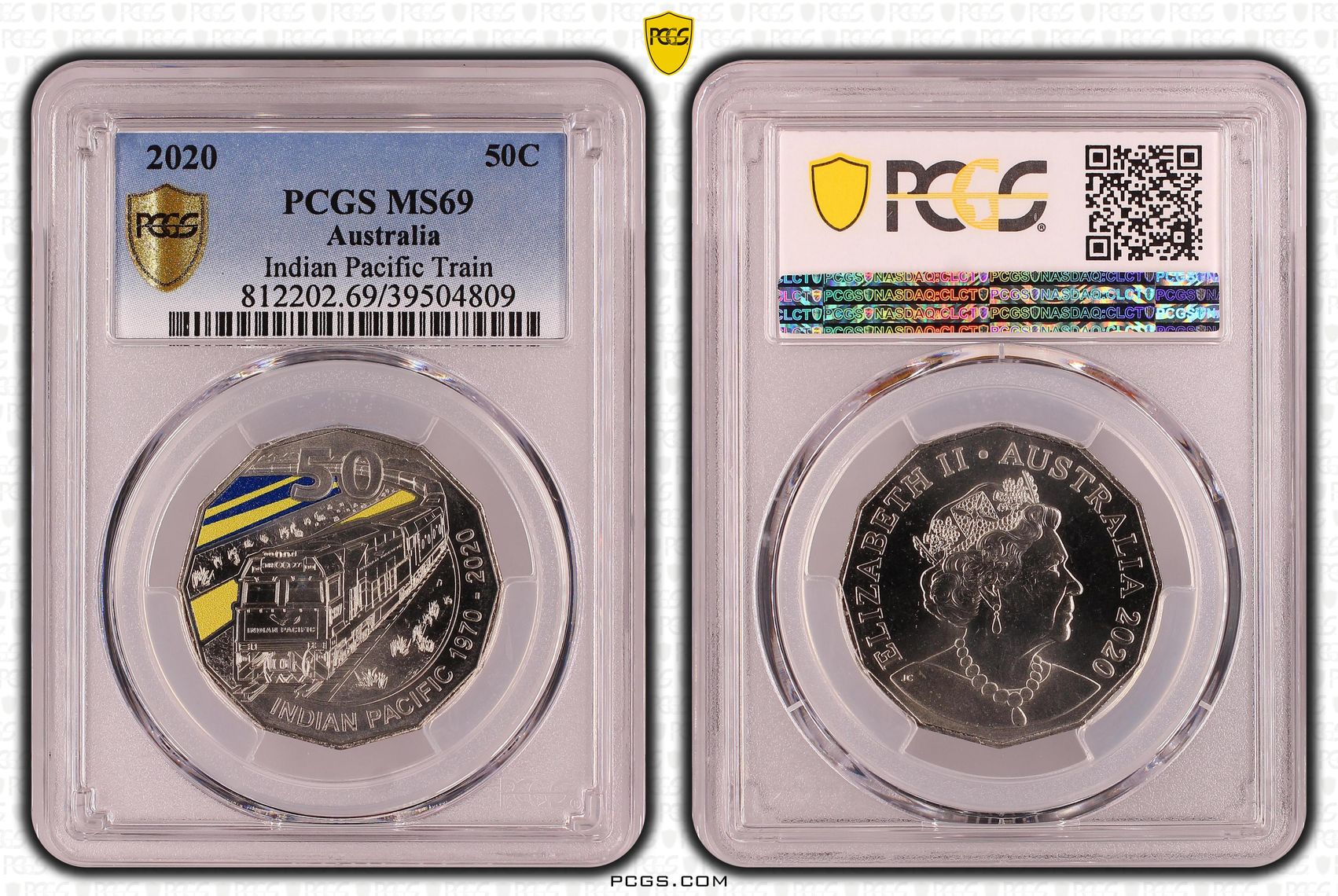 389 · Indian Pacific Train Colorized, Fifty Cent, 2020, PCGS MS69