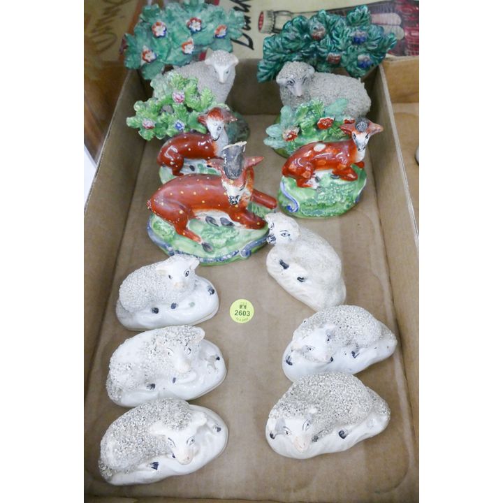 Box 11pc Antique Staffordshire Sheep & Deer Small Figures
