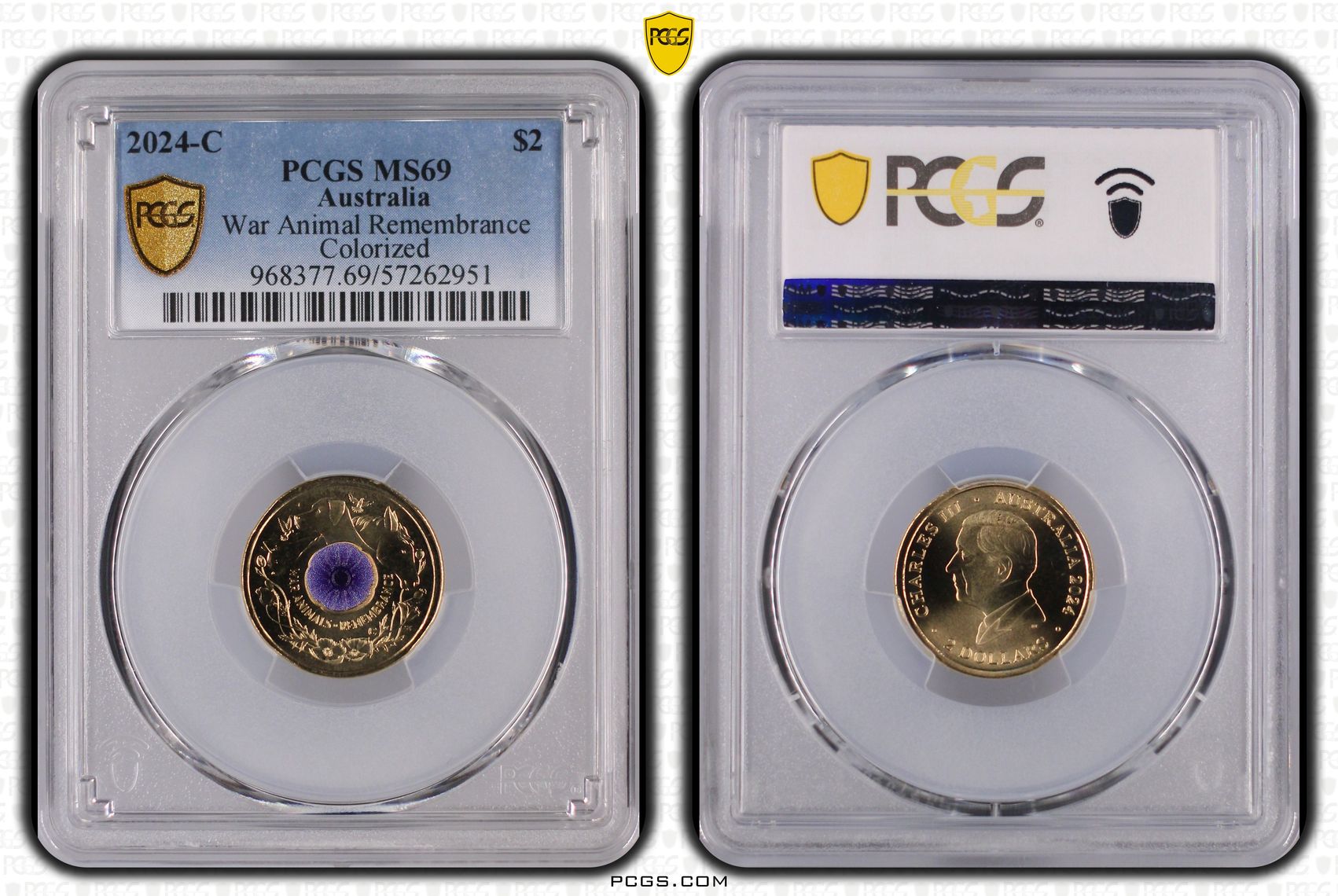 War Animal Remembrance Colourised, Two Dollar, 2024-C, PCGS MS69