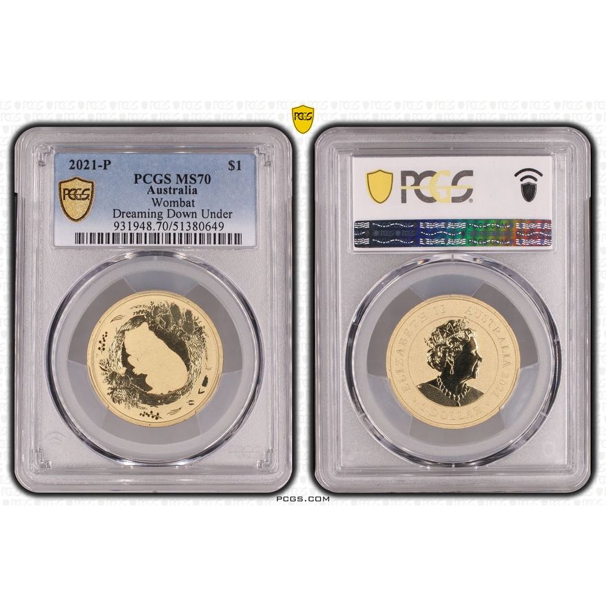Wombat- Dreaming Down Under, POP 3/0, One Dollar, 2021-P, PCGS MS70