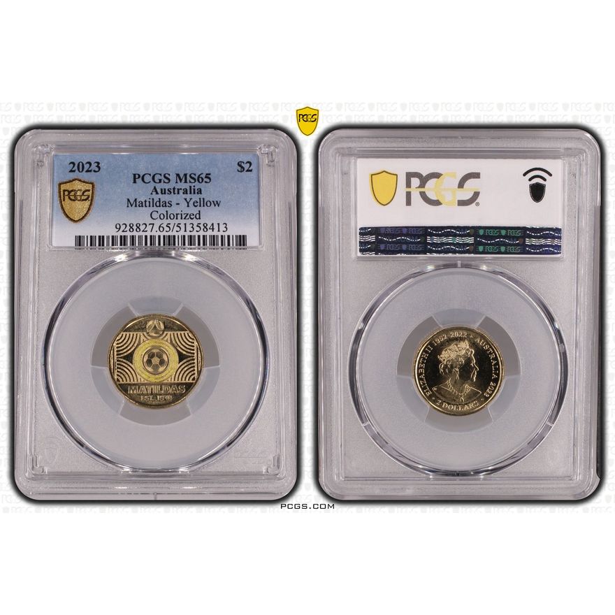 Matildas - Yellow Colorized, Two Dollar, 2023, PCGS MS65