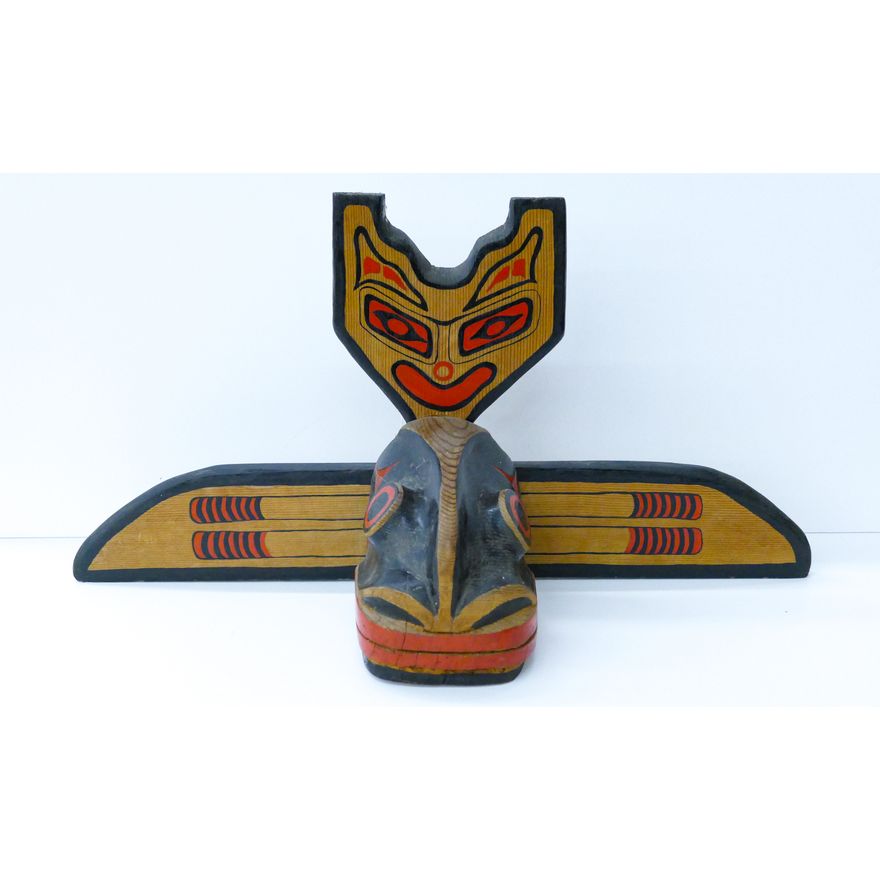 NW Coast Makah Whale Cedar Plaque 11.5''x22.5''. Signed Ray on verso.