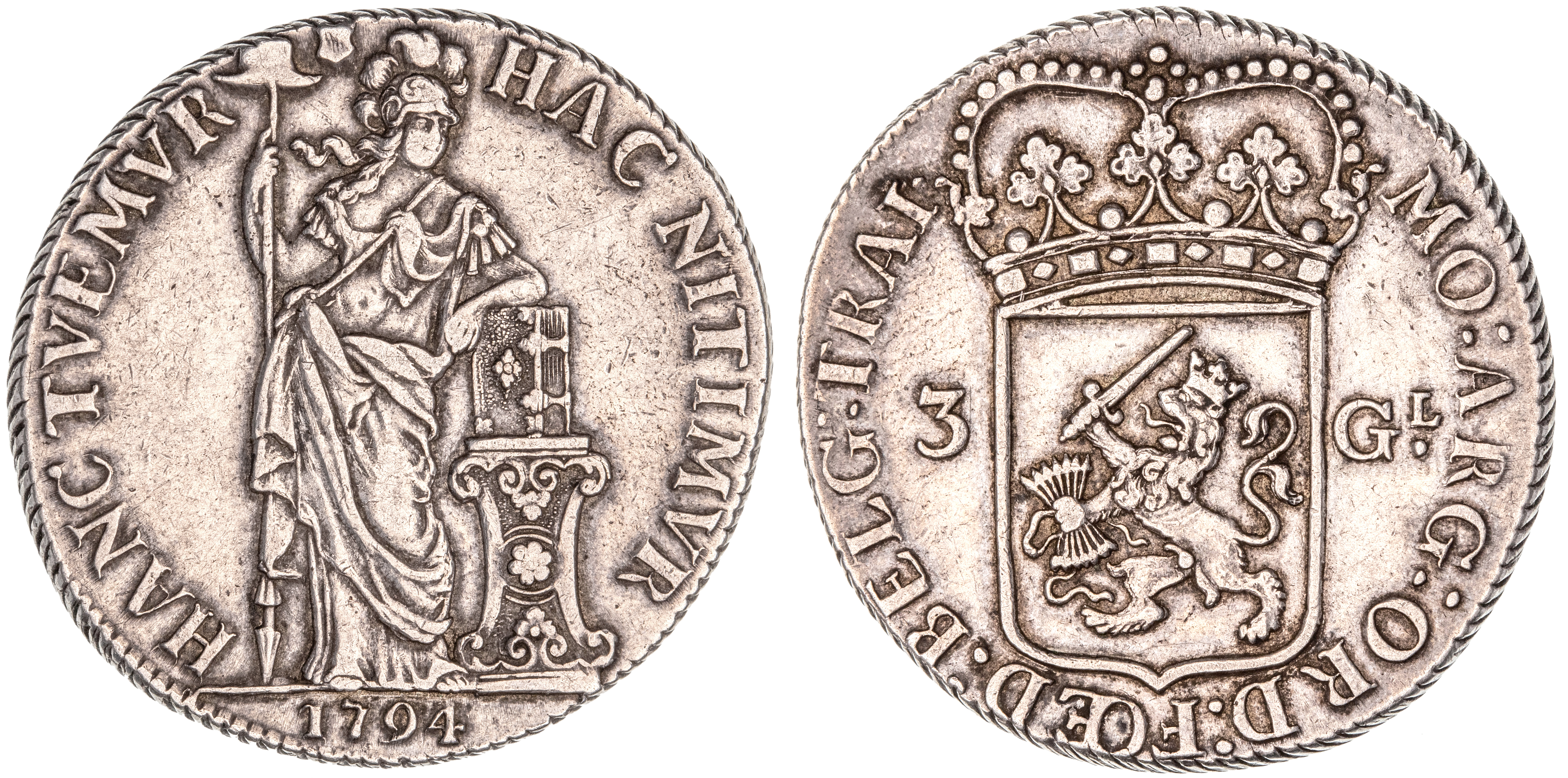 Netherlands, Utrecht, Three Gulders, 1794, gVF