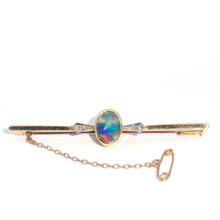 Circa 1940s 18 Carat Diamond & Opal Doublet Brooch Circa 1940s