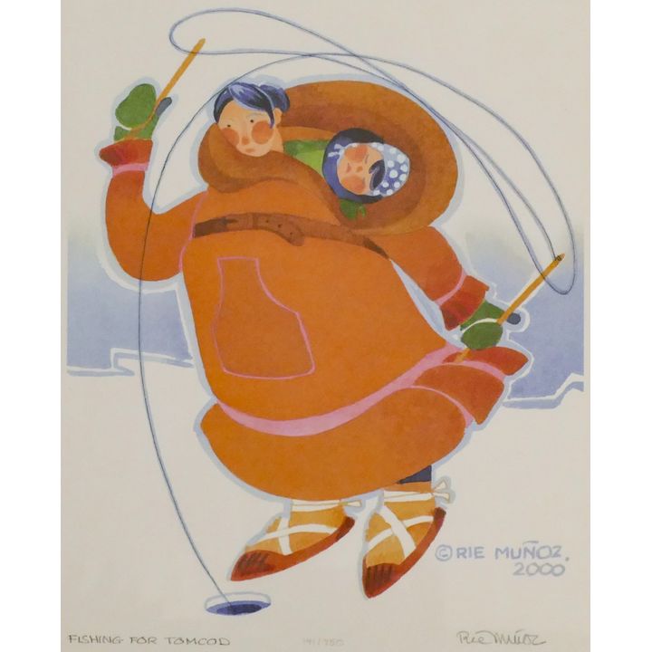 Rie Munoz ''Fishing For Tomcod'' 2000 Signed Print 13.25'' x 11.5'' Sheet.