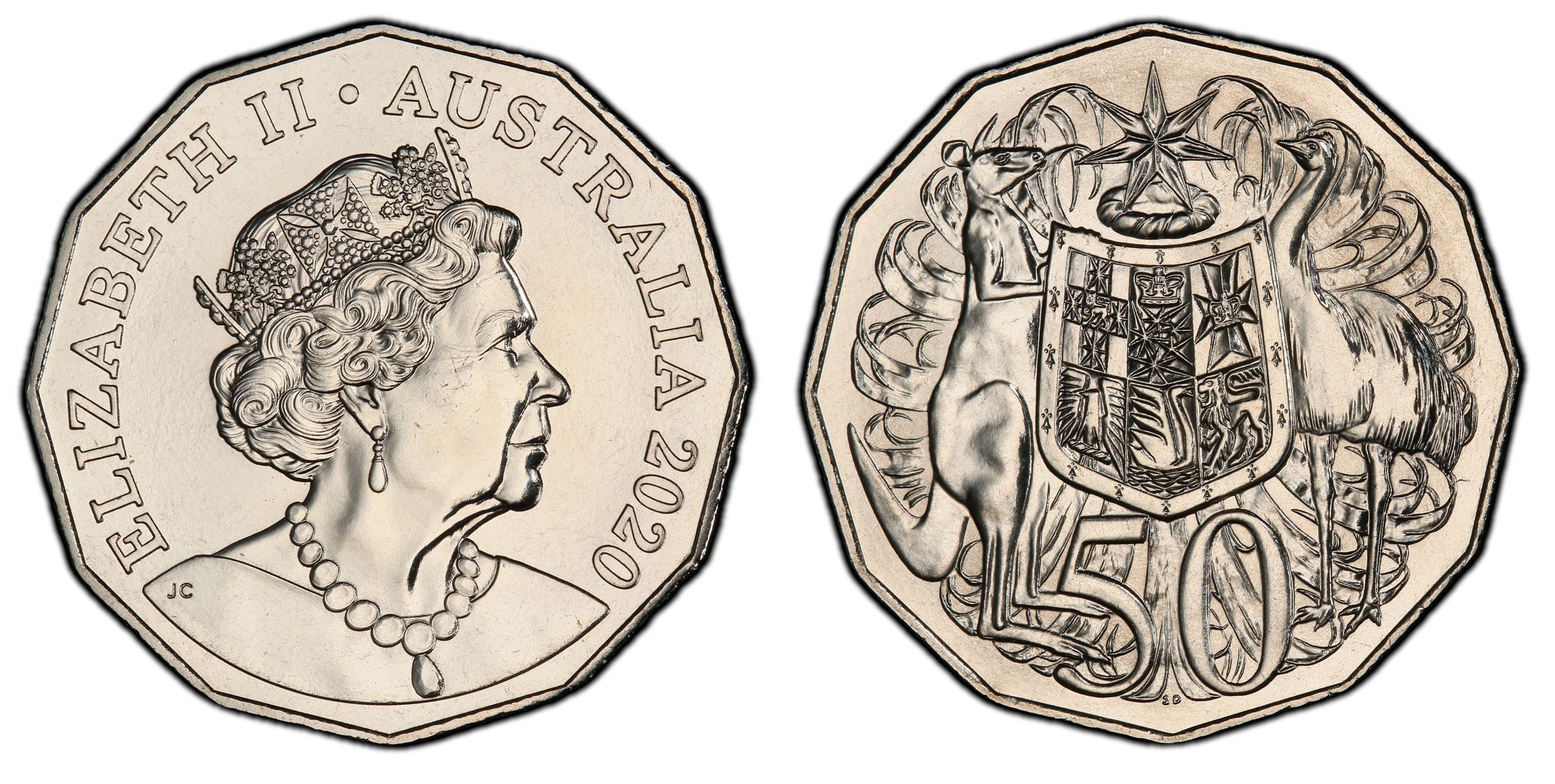 203 · Elizabeth II, 6th Portrait , Fifty Cent, 2020, PCGS MS67