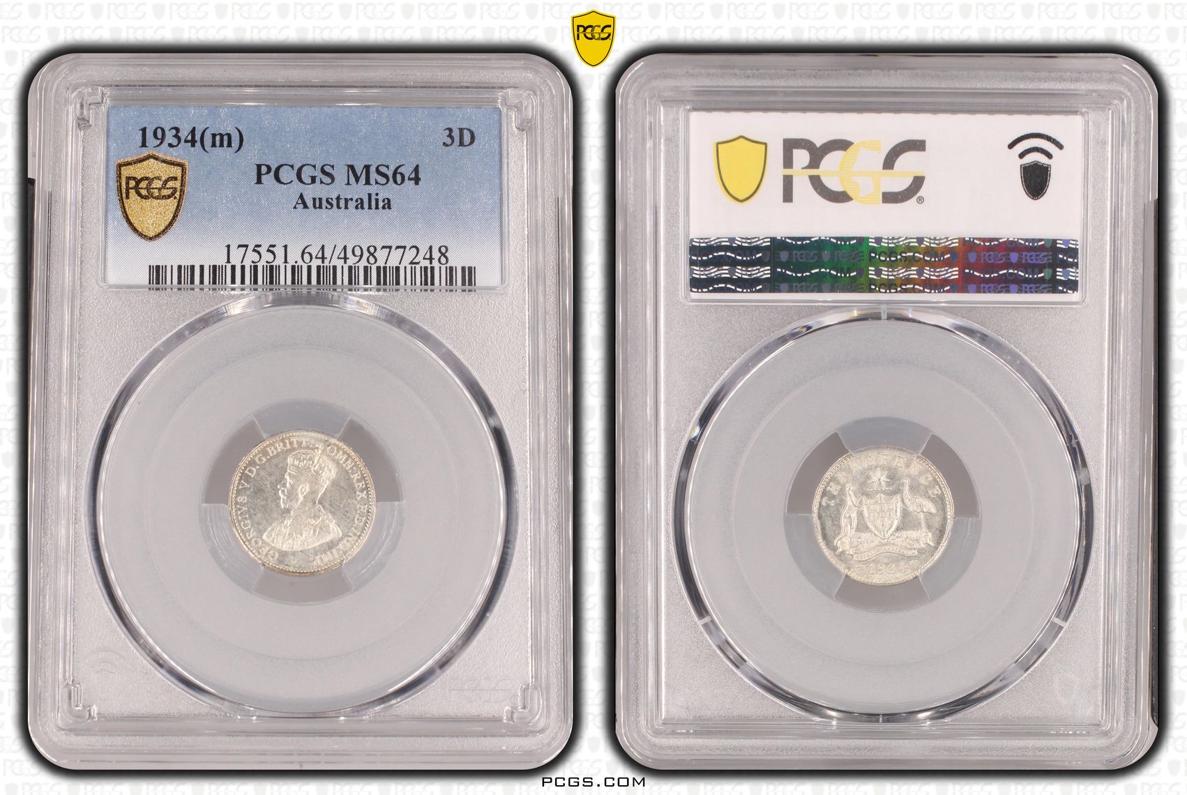George V, , Threepence, 1934(m), PCGS MS64