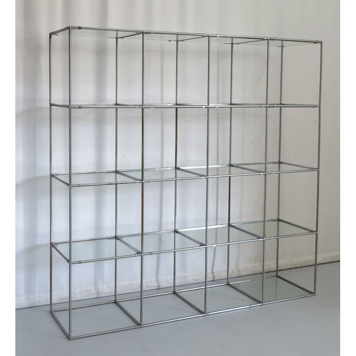 LARGE TUBULAR STEEL AND GLASS DISPLAY SHELF