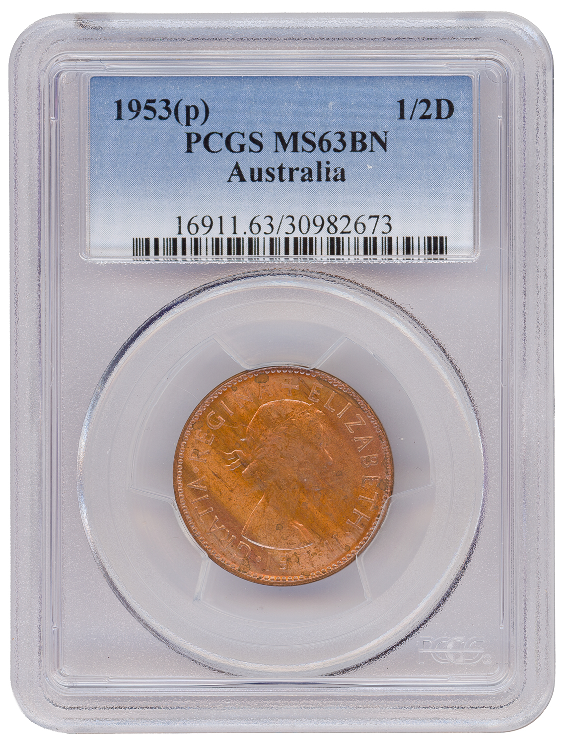 Elizabeth II, Halfpenny, 1953 A., PCGS MS63BN