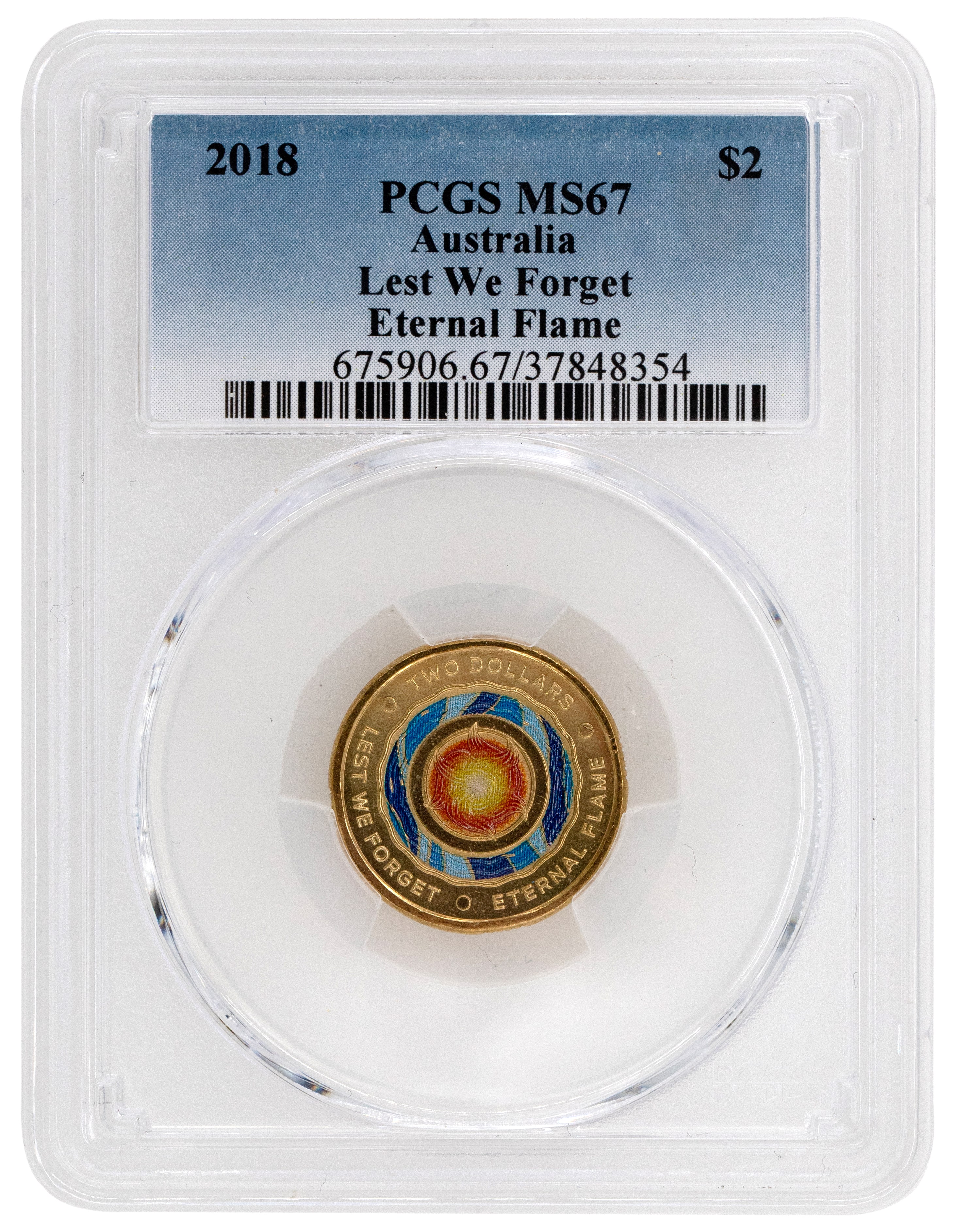 286 · 2018 Australia Two Dollar, $2 Lest We Forget - Eternal Flame PCGS - MS67 -354