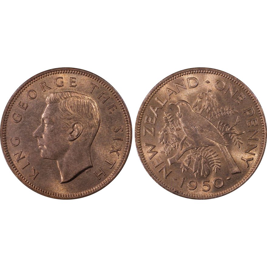 New Zealand, Penny, 1950, PCGS - MS65RB