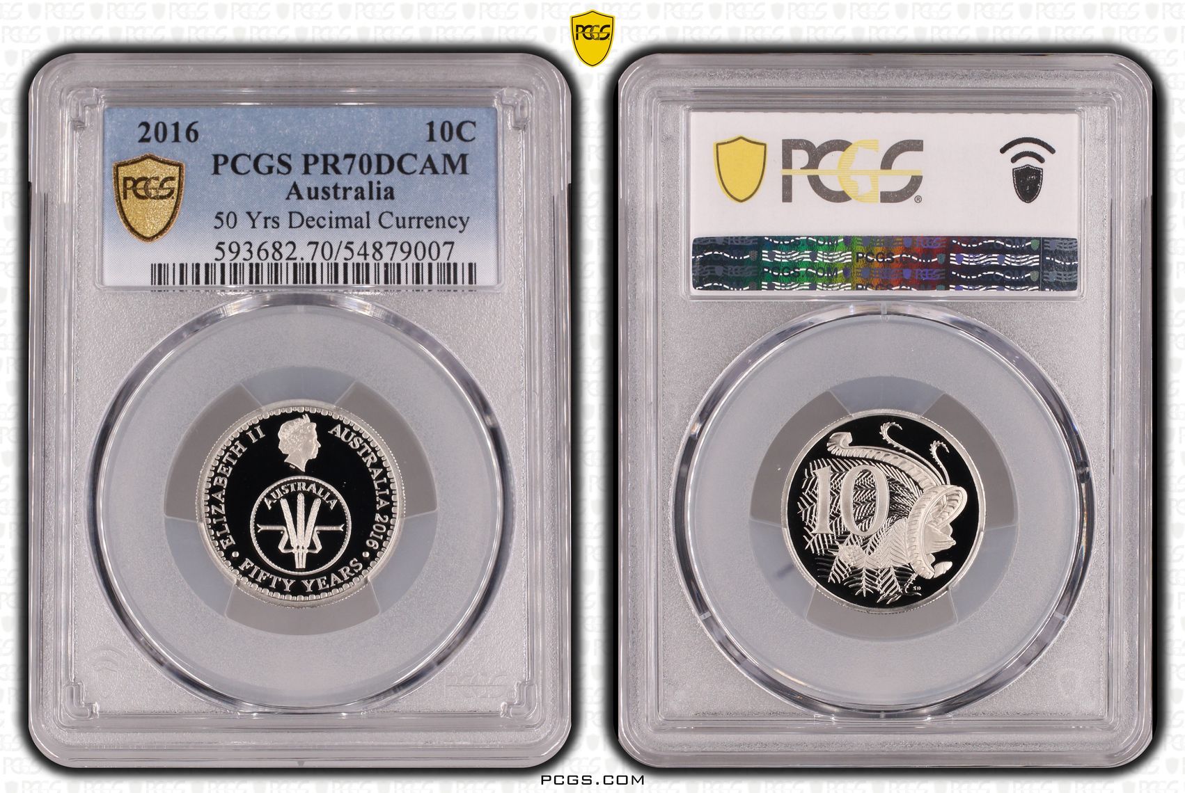 50 Yrs Decimal Currency, Ten Cent, 2016, PCGS PR70DCAM