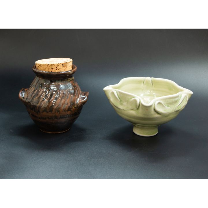 Mirek Smisek - Small pedestal bowl and a handled jar
