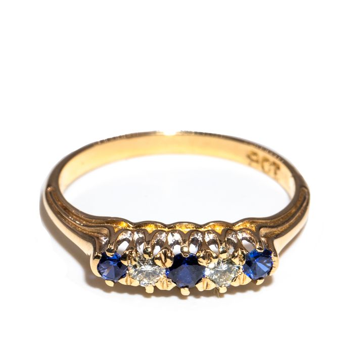 Diamond & Blue Stone 9ct Gold Ring,