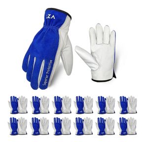 VZT 12 PAIRS BULK LEATHER WORK GLOVES FOR MEN OR WOMEN FOR CONSTRUCTION, WOOD CUTTING, DRIVING, GARDENING, AUTOMOTIVE REPAIR, WATE