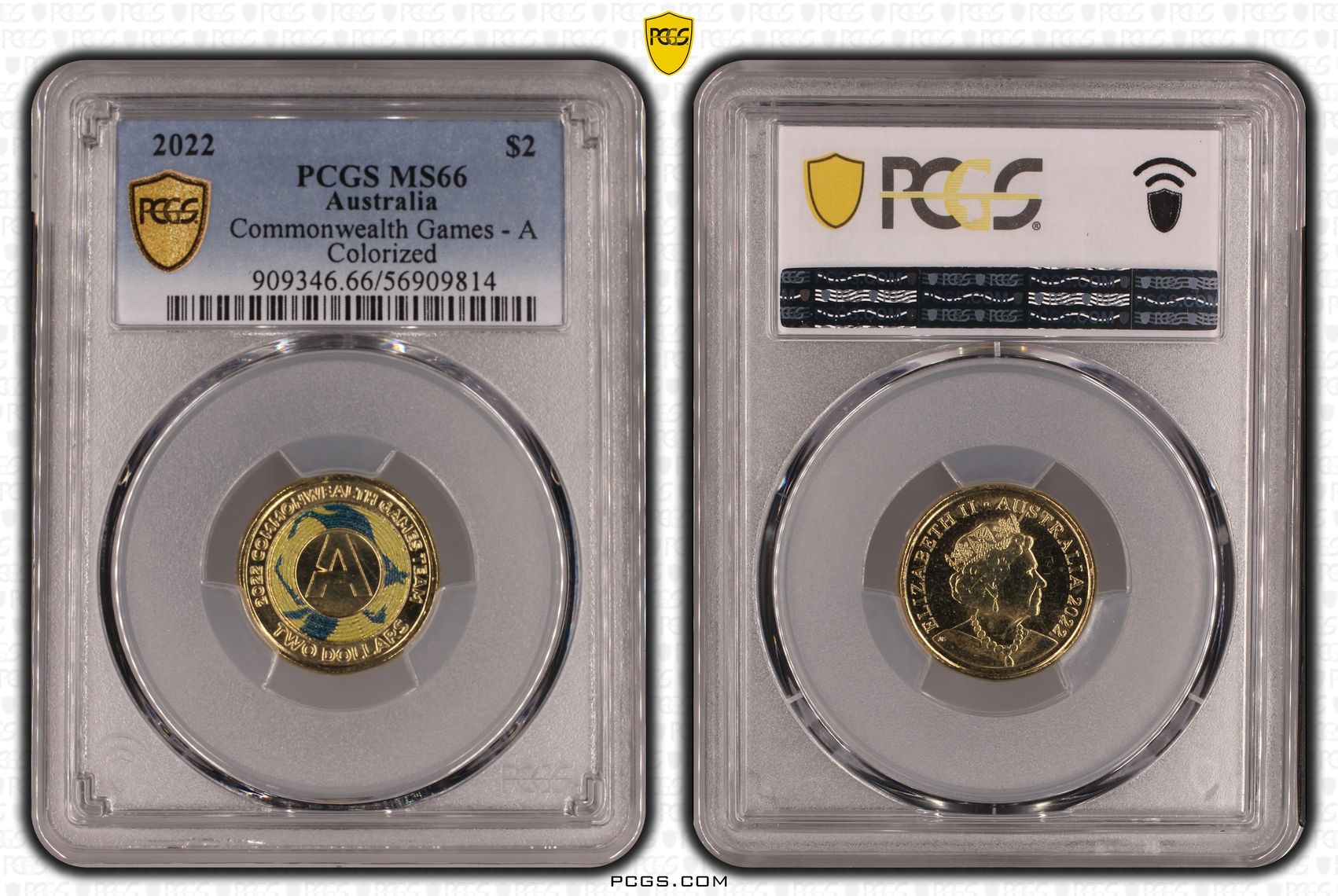 Commonwealth Games - A Colourised, Two Dollar, 2022, PCGS MS66