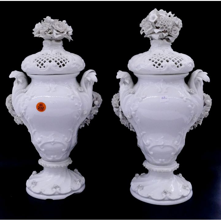 Pair Meissen Blanc de Chine Covered Urns- As Is- 14x8'' each