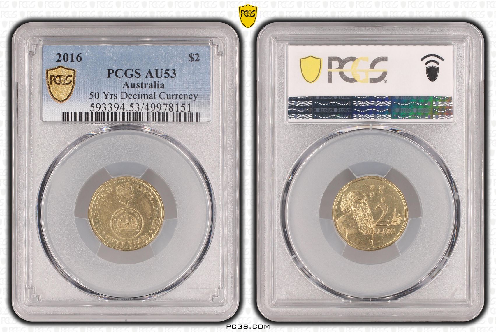 50 Yrs Decimal Currency , Two Dollar, 2016, PCGS AU53