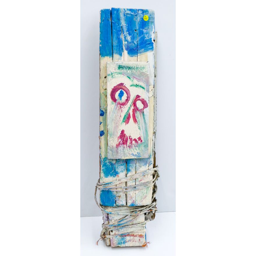 Joe Reno Mixed Media Painted Wood Sculpture 39.5''