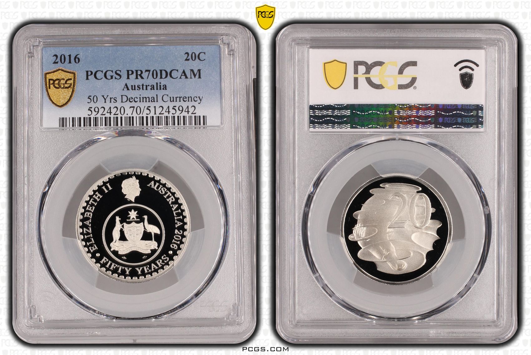 50 Yrs Decimal Currency, Twenty Cent, 2016, PCGS PR70DCAM