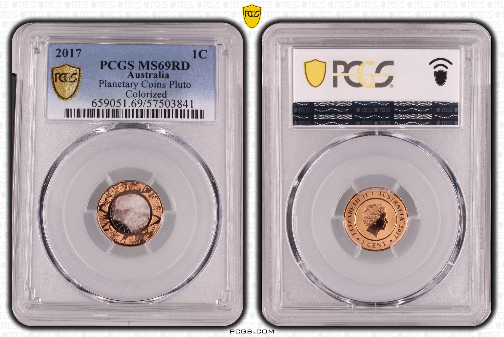291 · Planetary Coins Pluto Colourised, One Cent, 2017, PCGS MS69RD