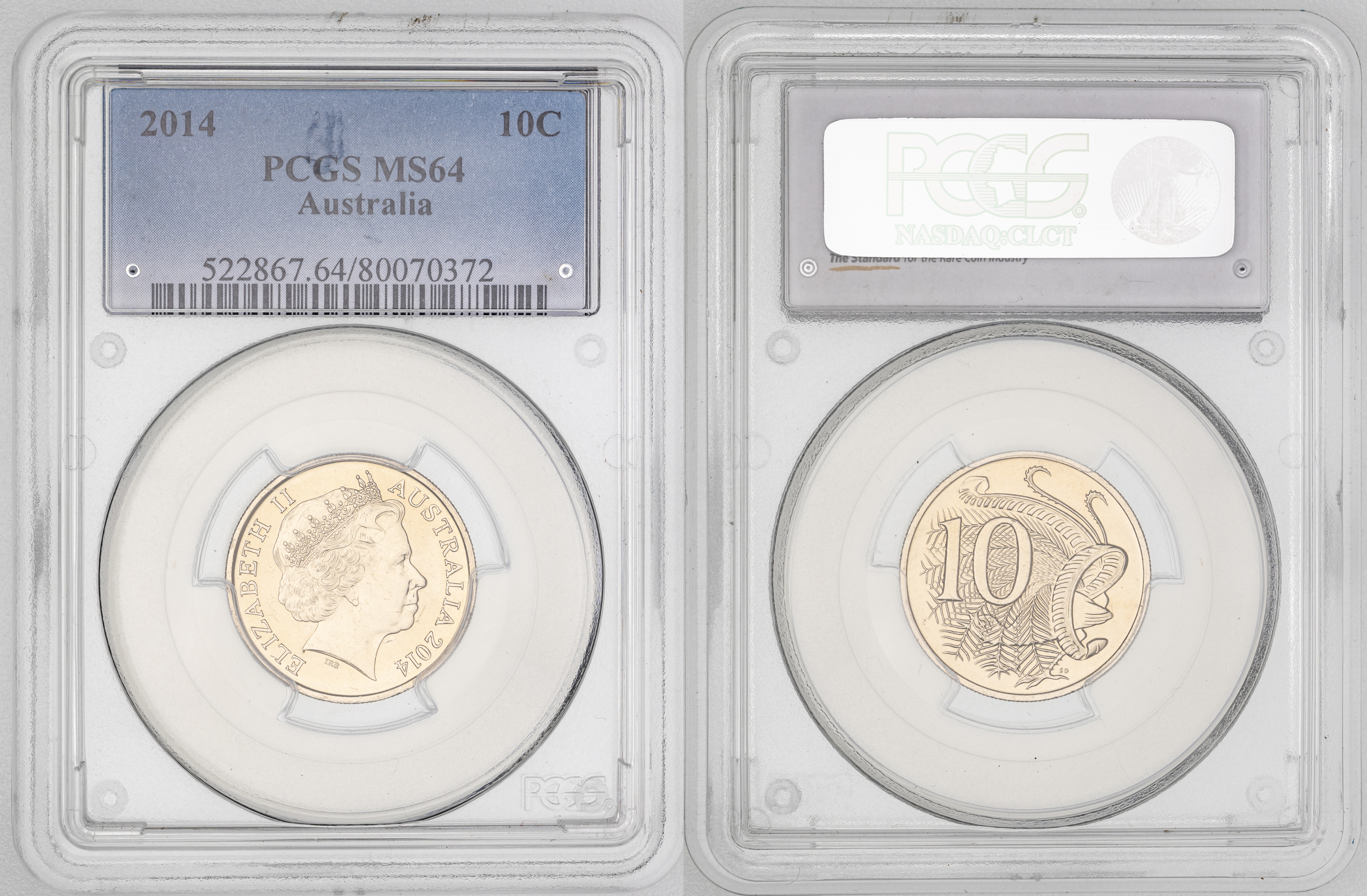 243 · Elizabeth II,  , Ten Cent, 2014, PCGS MS64