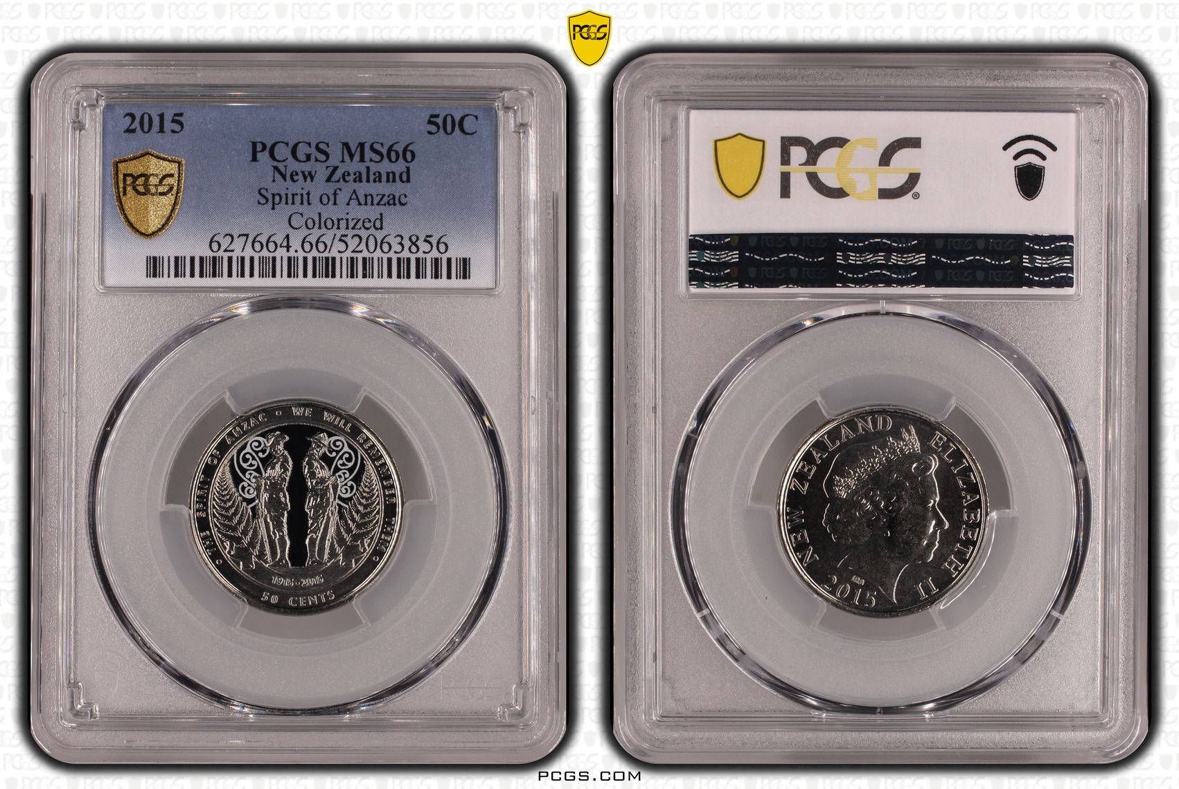 New Zealand , Elizabeth II, Spirit of Anzac Colourised, Fifty Cent, 2015, PCGS MS66