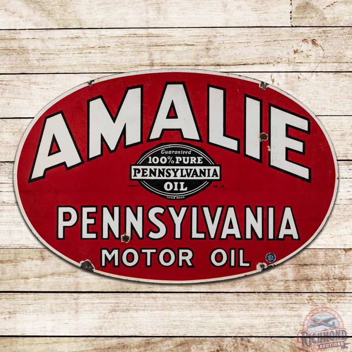 Amalie Pennsylvania Motor Oil Double Sided Porcelain Sign