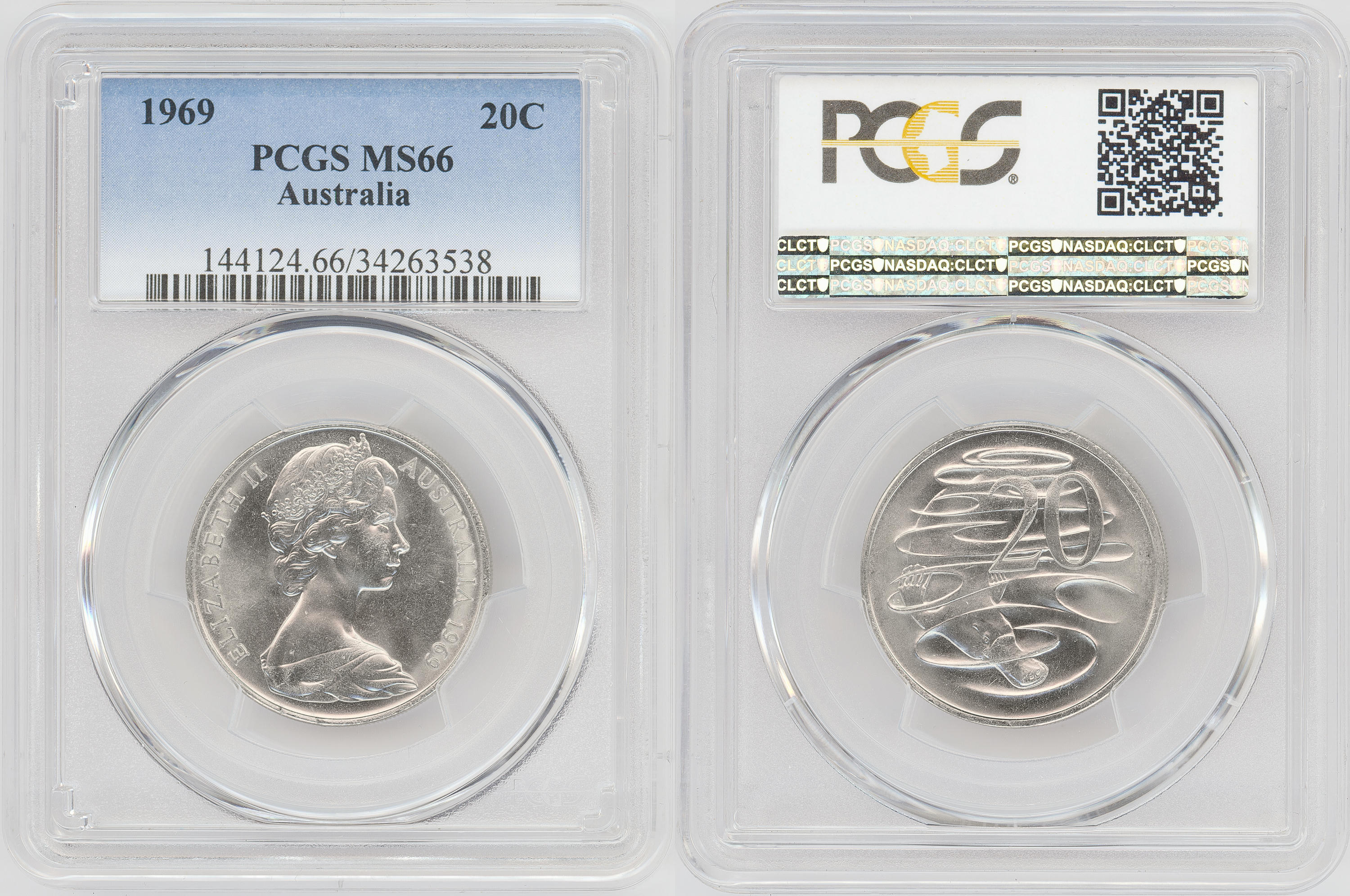 Twenty Cent, 1969, PCGS MS66