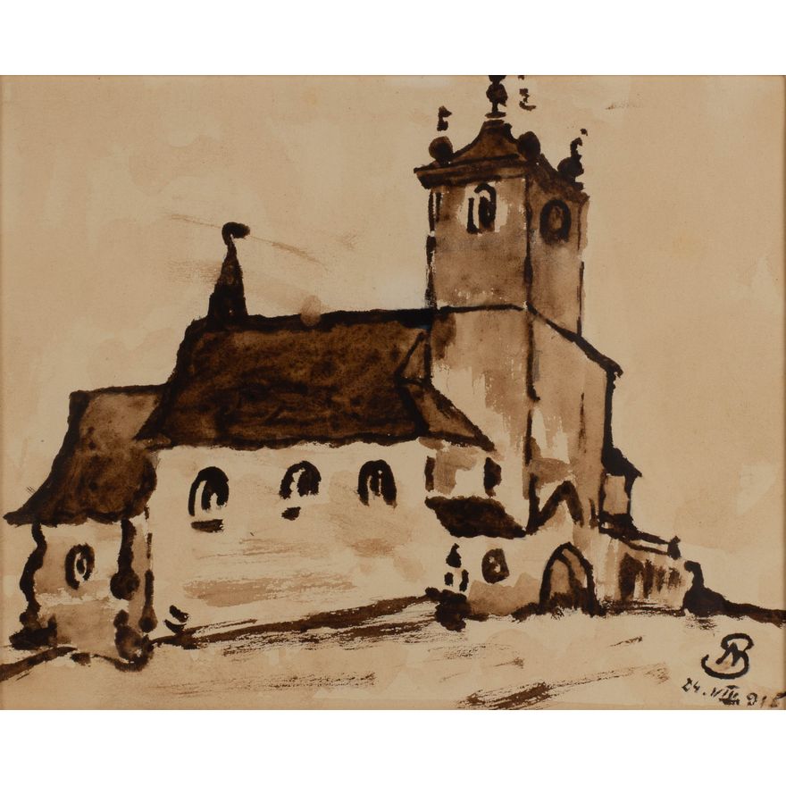 Stanisław Noakowski | Widok na kościół z wieżą, 1918 r.