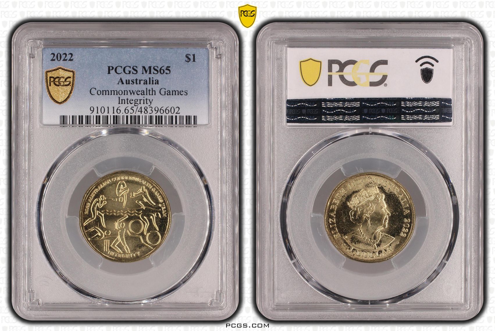 Elizabeth II, Commonwealth Games -Integrity, One Dollar, 2022, PCGS MS65