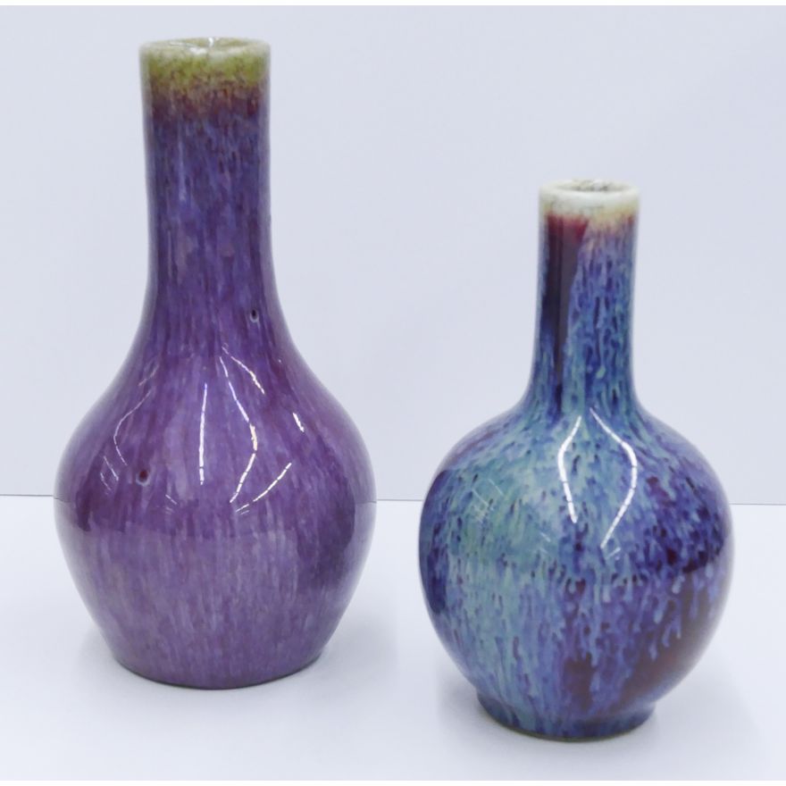 2pc Chinese Qing Flambe Small Bottle Vases
