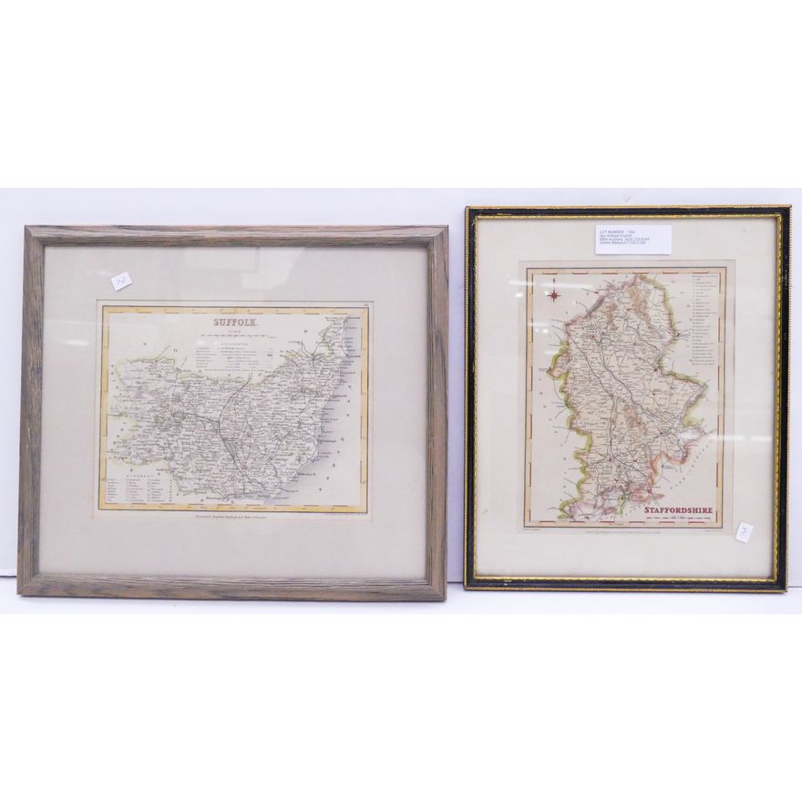 2pc Antique English County Maps Framed