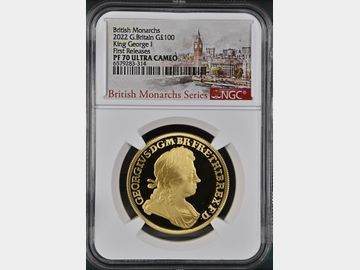 2022 ELIZABETH II 'GEORGE I' GOLD 1oz 100 POUND COIN PF70 UCAM