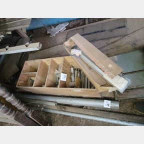 Wood crate of storm door parts and drawer slides