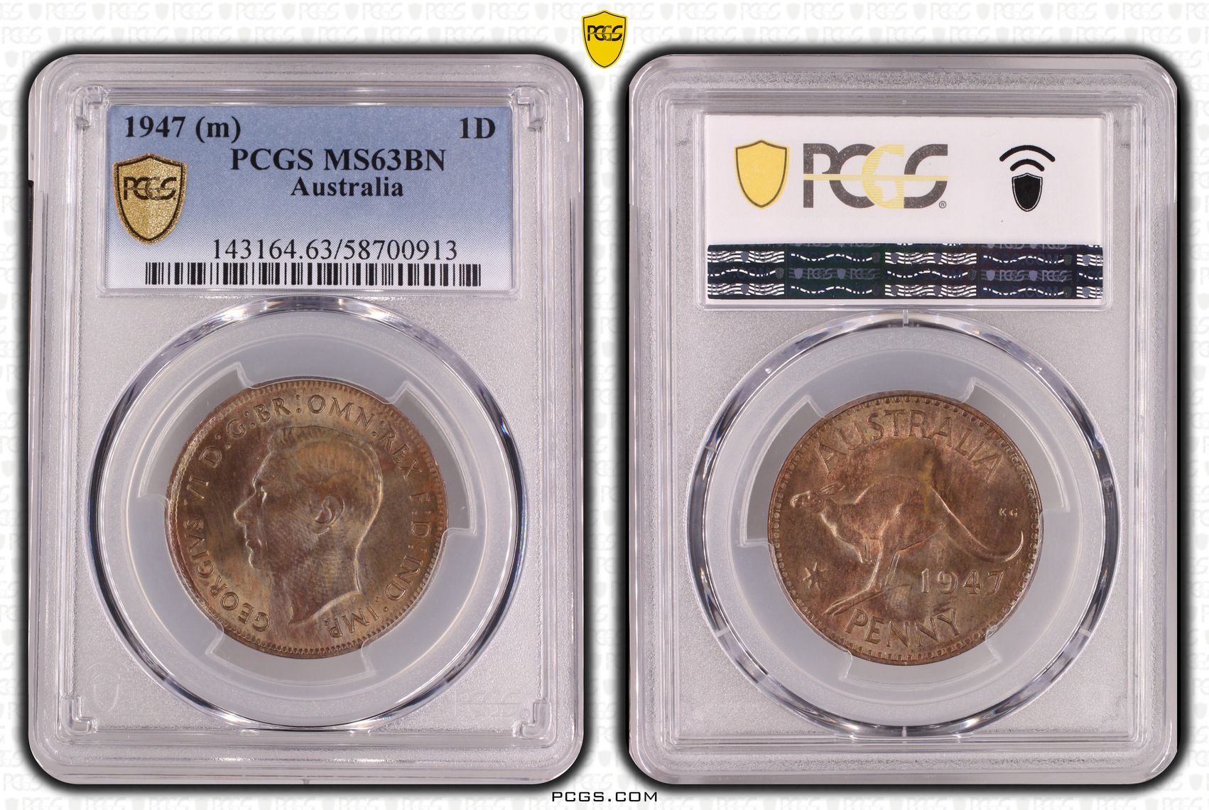 George VI, Penny, 1947 (m), PCGS MS63BN