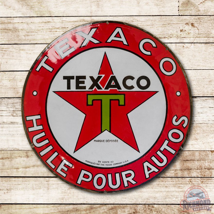 26" Texaco Black-T Huile Pour Autos Domed Porcelain Sign TAC 9