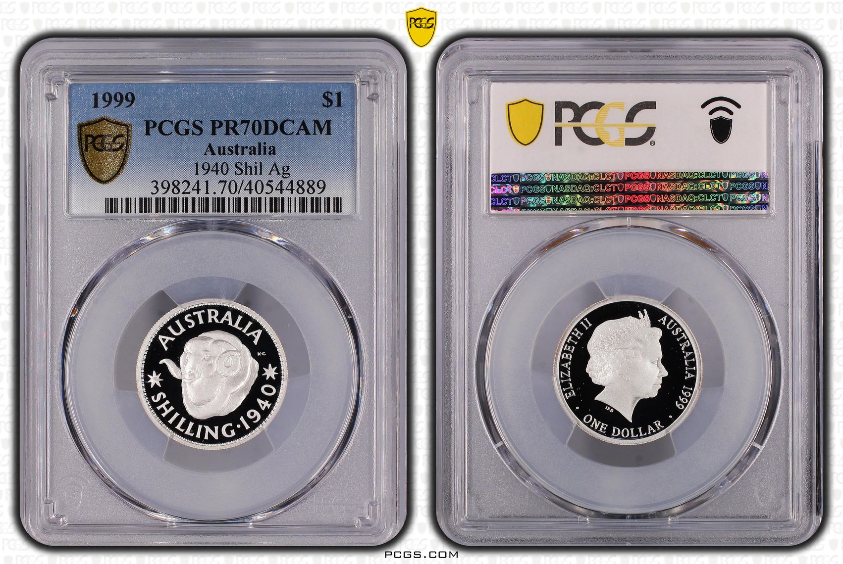 363 · 1999 Australia One Dollar, $1 Silver Proof 1940 Shil Ag PCGS - PR70DCAM POP 30/0 -889