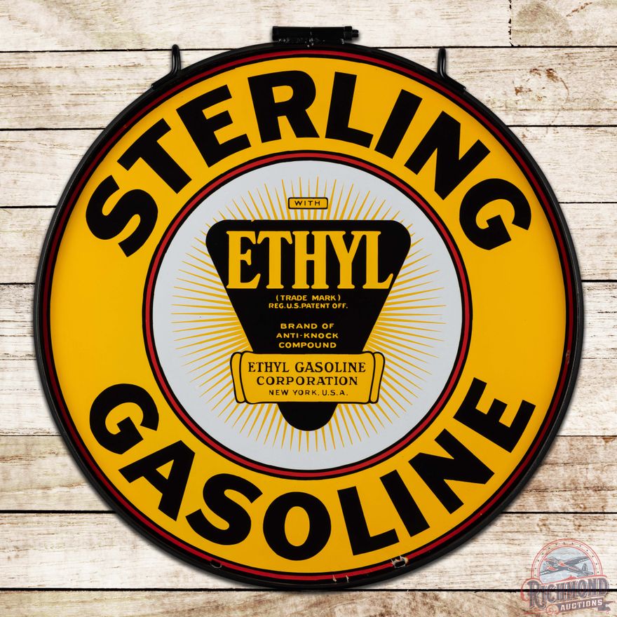 Fantastic Sterling Ethyl Gasoline 30" Double Sided Porcelain Sign w/ Ring