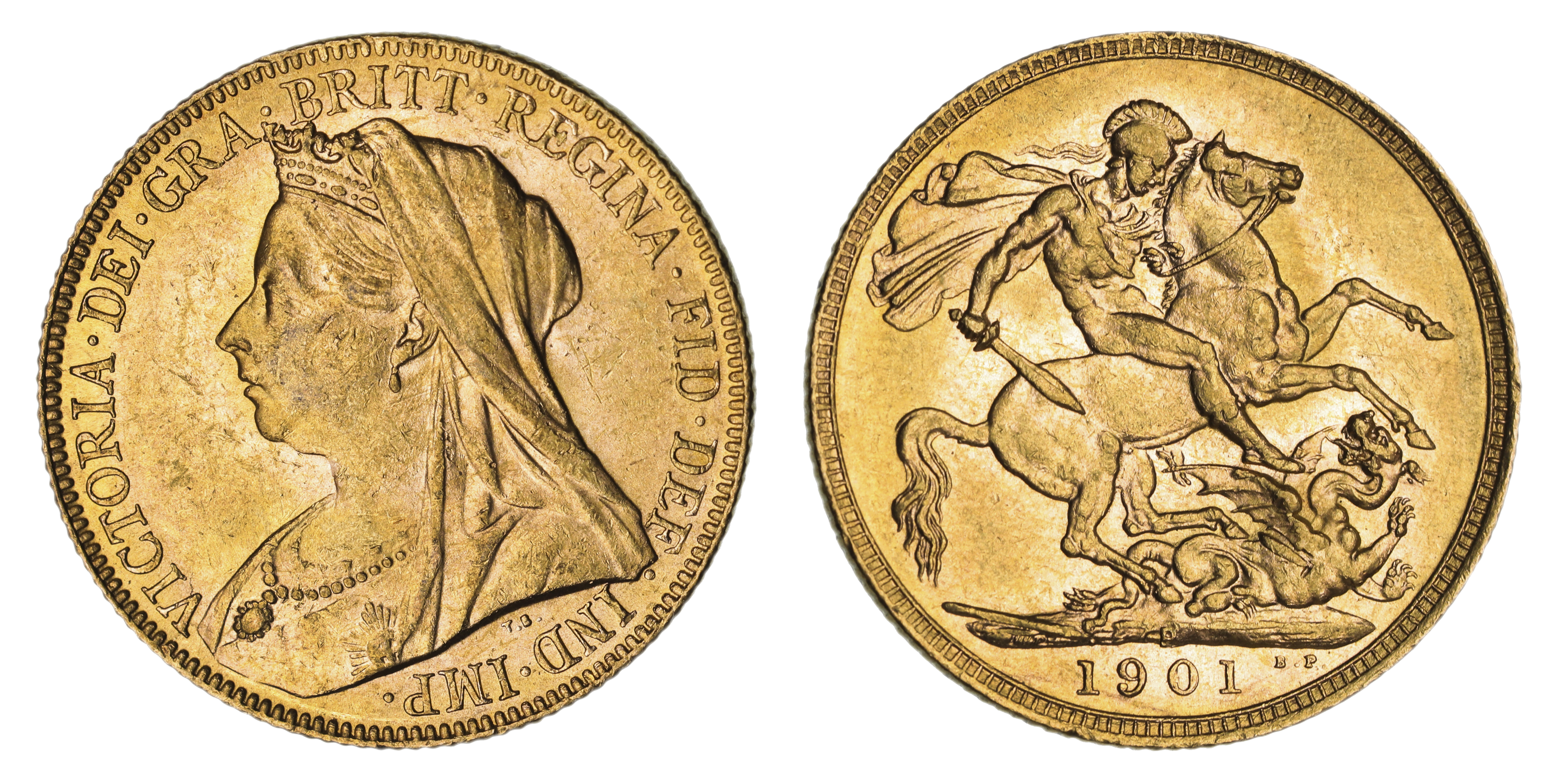 Victoria, St. George Reverse - Perth Mint - Veiled, Sovereign, 1901, EF