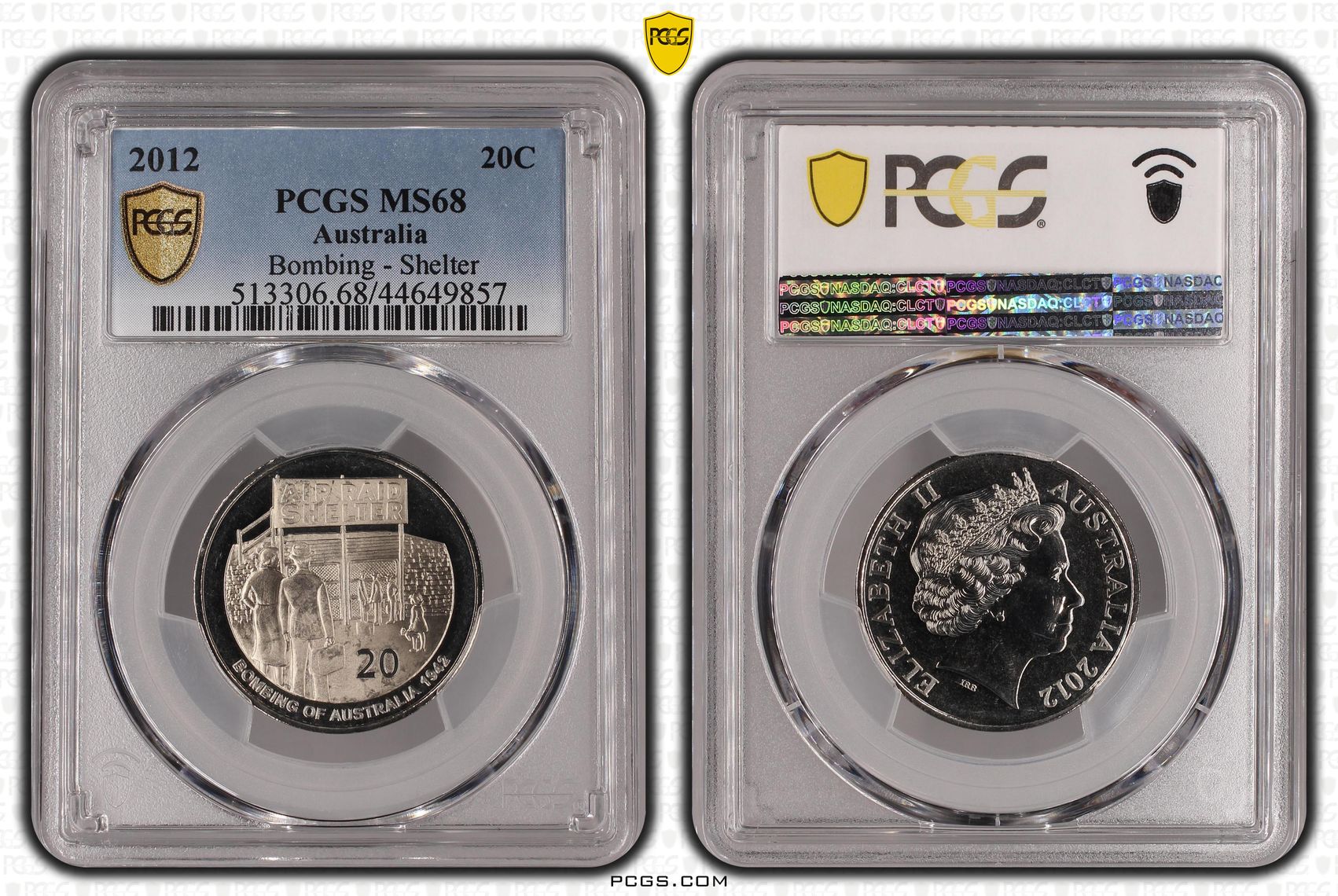52 · 2012 Australia Twenty Cent, 20c Bombing - Shelter PCGS - MS68 POP 21/0 -857