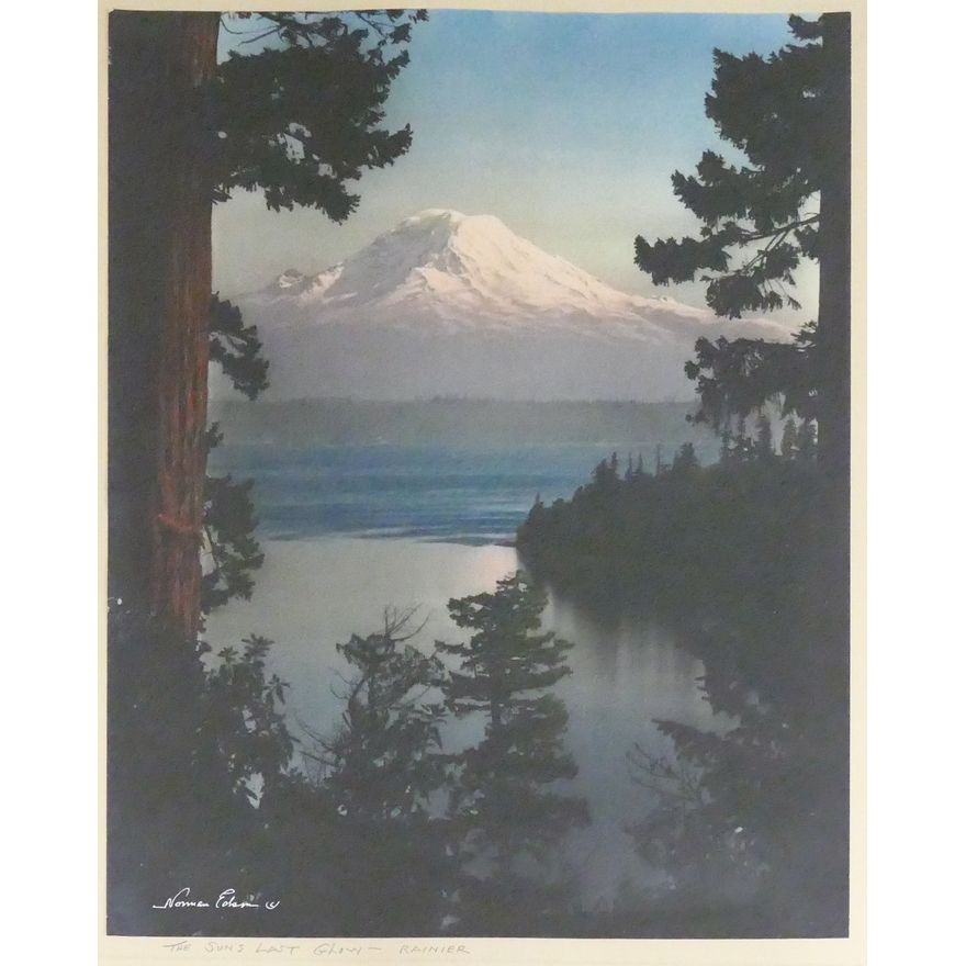 Norman Edson ''The Sun's Last Glow - Rainier'' Tinted Photograph