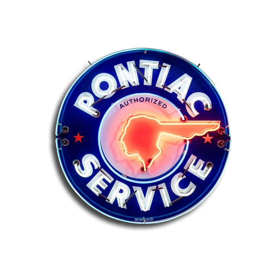 Rare 48" Pontiac Authorized Service Full Feather & Star Single Sided Porcelain Neon Sign TAC 9.75
