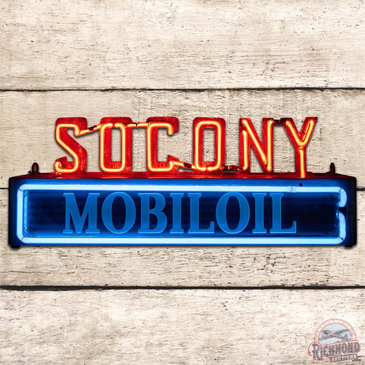 Rare Socony Mobiloil Die Cut Neon Advertising Sign